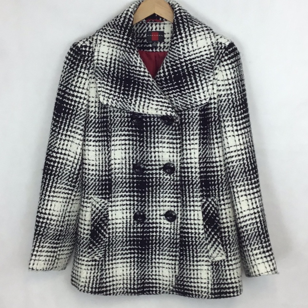 GALLERY Black and White Check Wool Blend Coat
